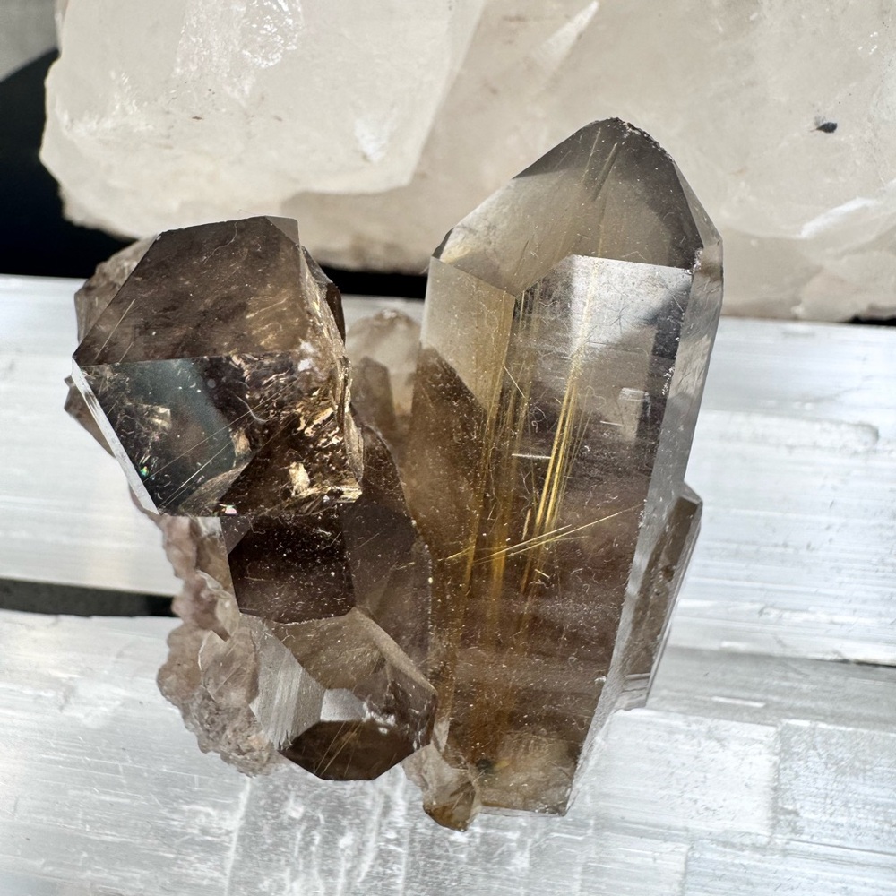 Smokey Quartz Cluster With Golden Rutile Brazil - Picture 4 of 9